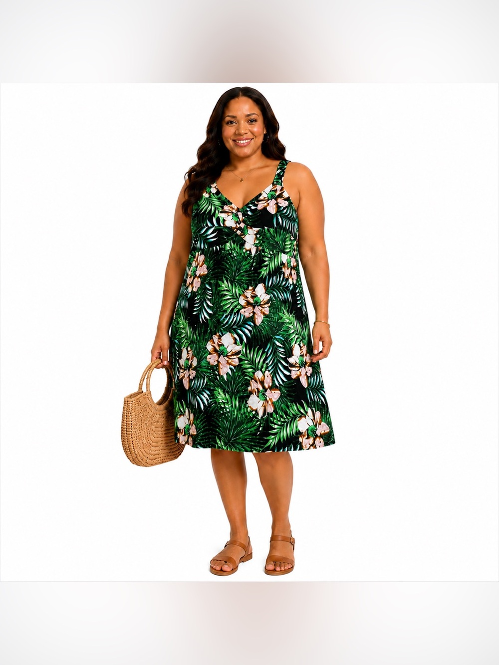 Allison Brittney Tropical Floral Empire Dress Plus Size 1X - Picture 1 of 7